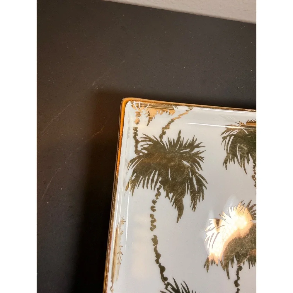 Lilly Pulitzer Tray For Trinkets Jewelry White with Gold Palm Trees 5.75" Tropic - Picture 6 of 9